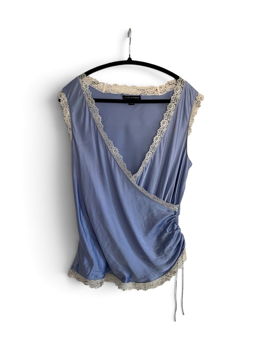 Banana Republic 100% Silk Lace Trim Wrap Top Cami Lavender Periwinkle Y2K